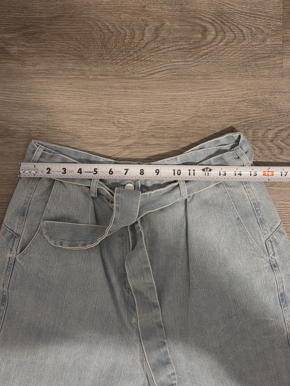 ANNTIAN High-Rise Light Wash Wide Leg Jeans with Self-Tie Belt - Light Blue Sz M - Picture 6 of 10